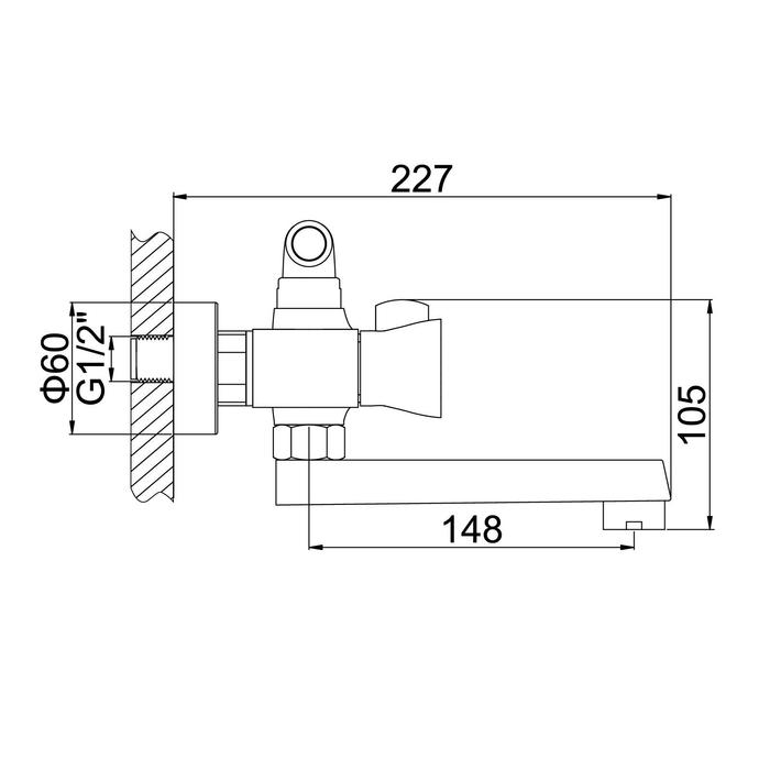 Cмеситель для ванны Accoona A6473, двухвентильный, латунь, хром Cмеситель для ванны Accoona A6473, двухвентильный, латунь, хром