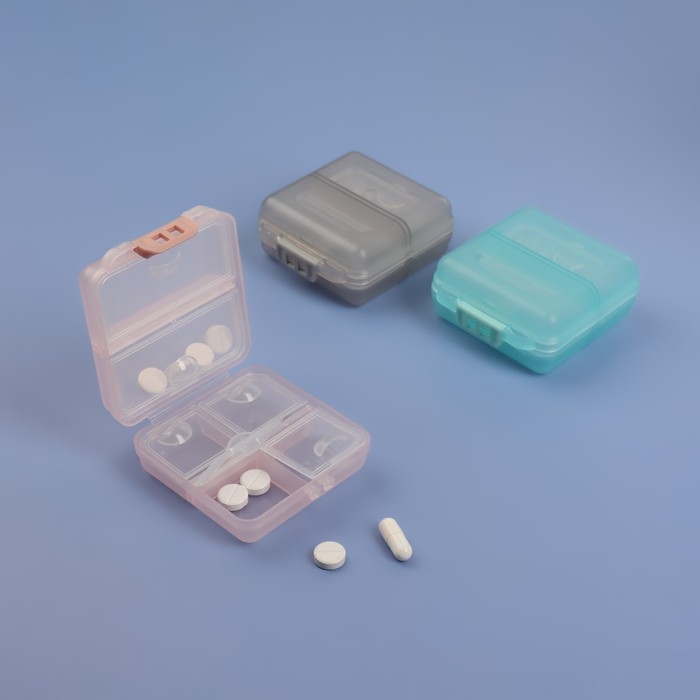 Таблетница, 7 &times; 7,8 &times; 3,5 см, 6 секций, складная, квадрат, цвет МИКС