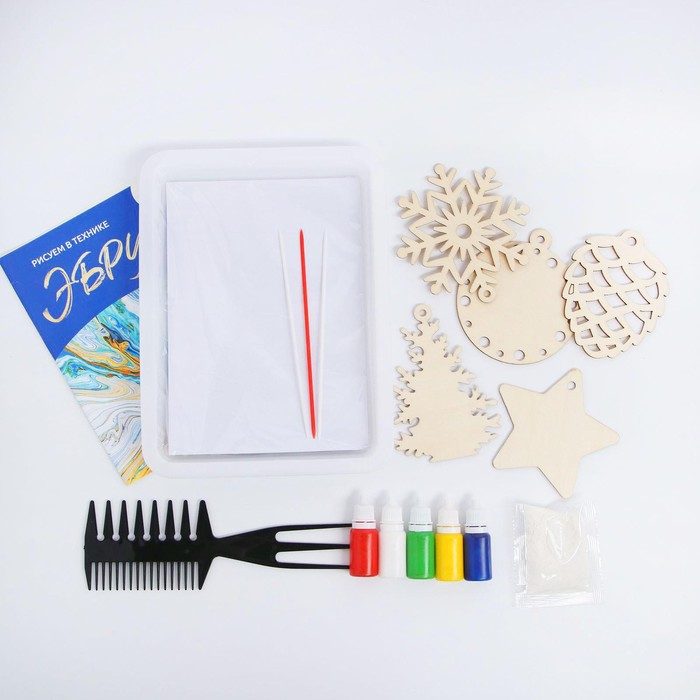 Набор для творчества «Рисуем в технике Эбру», А5, Новый год, 5 ёлочных украшений Набор для творчества «Рисуем в технике Эбру», А5, Новый год, 5 ёлочных украшений