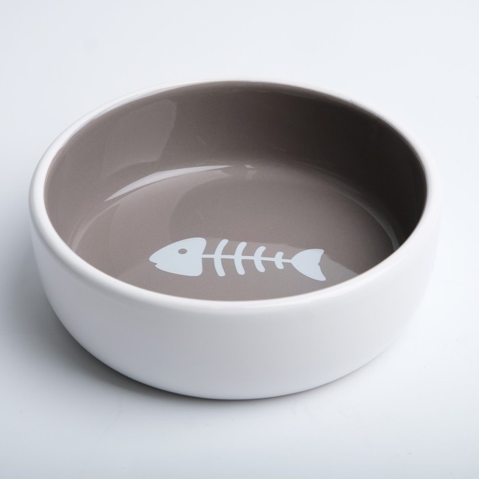 Миска керамическая Миска керамическая "Рыбные кость" 300 мл 13,4 x 4 cм, серо-белая