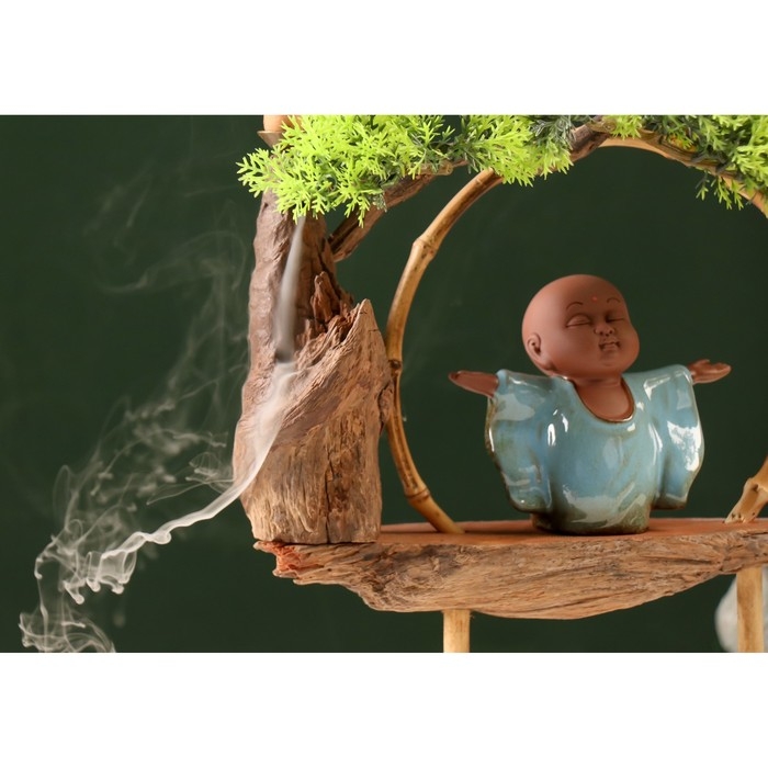 Сувенир дерево, фарфор Сувенир дерево, фарфор "Маленький Будда в голубом" с подставкой для благовонии 35х35х9,5 см