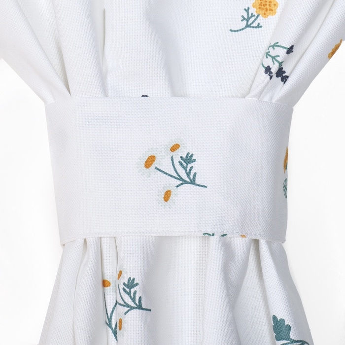 Комплект штор для кухни с подхватами Этель "Полевые цветочки", 150х180 см - 2 шт,  рогожка 176 г/м2