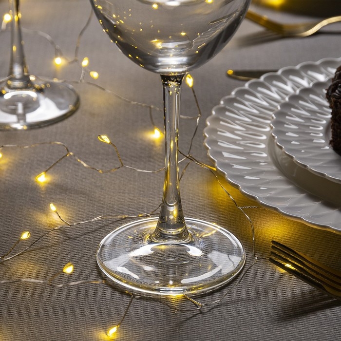 Гирлянда &laquo;Мишура&raquo; 5 м роса, IP20, серебристая нить, 100 LED, 2 режима, батарейки AAх3 (нет в комплекте), свечение тёплое белое