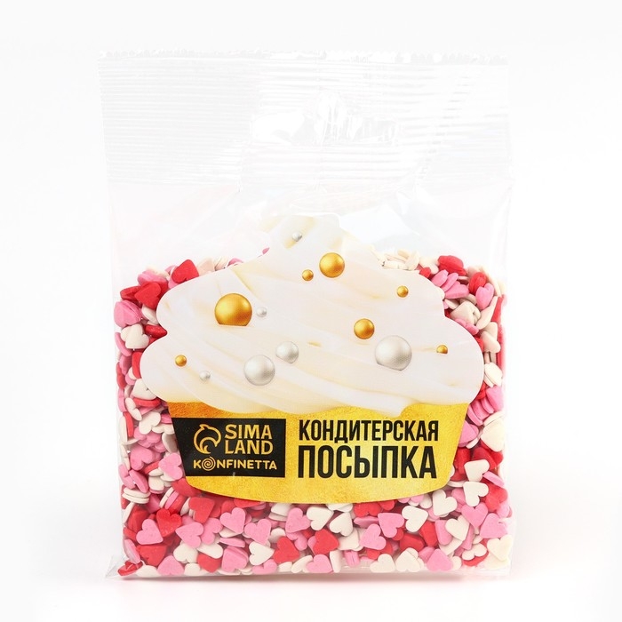 Посыпка кондитерская мягкая &laquo;Сердца&raquo;: красная, белая, розовая, 50 г.