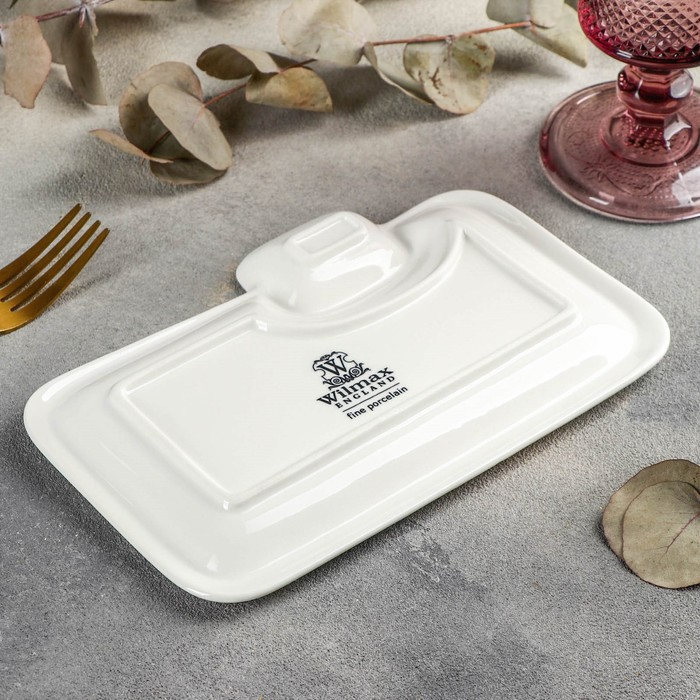 Блюдо фарфоровое прямоугольное с соусником Wilmax Teona, 20&times;12 см, цвет белый