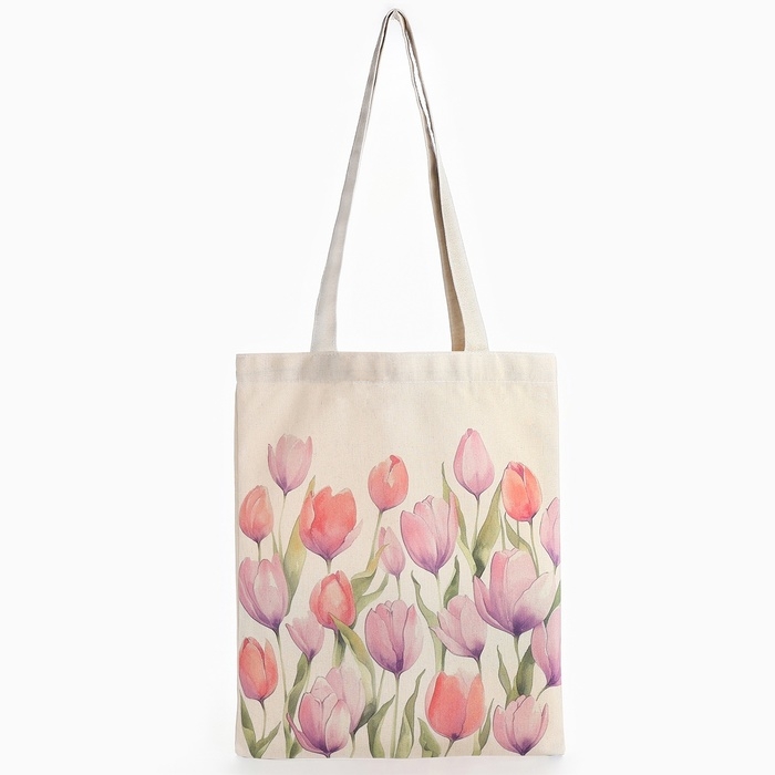 Шопер &laquo;Тюльпаны&raquo; 33,5 х 39,5 см., отдел без молнии, без подклада, белый