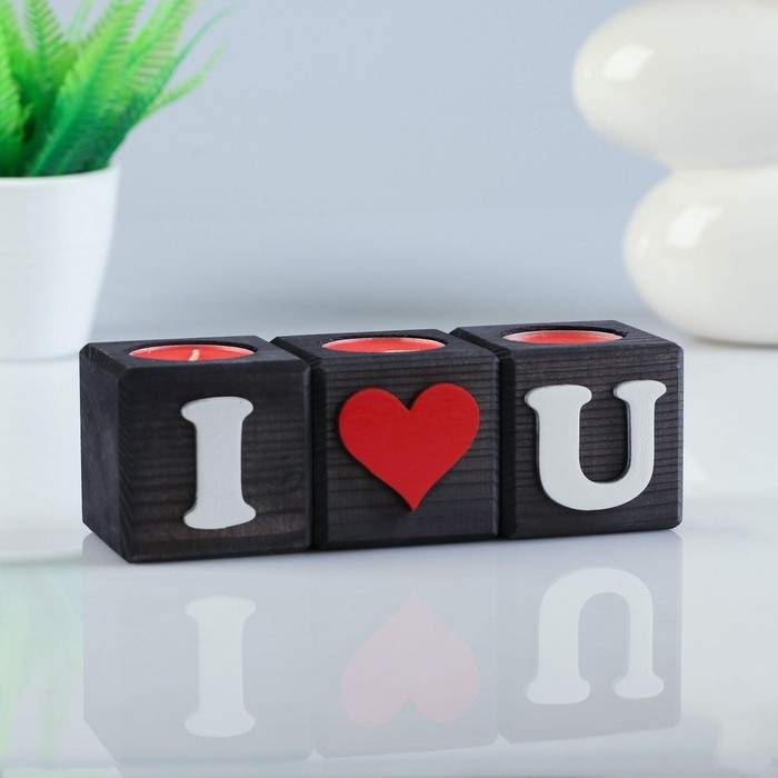 Подсвечник для интерьера Подсвечник для интерьера "Люблю тебя", цвет: "Эбен", 3 штуки, 6х6х6 см, аромат клубники