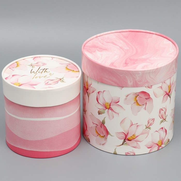 Набор шляпных коробок 2 в 1, упаковка подарочная, &laquo;With love&raquo;, 13 х 13, 16 х 16 см