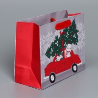 Пакет подарочный новогодний крафтовый горизонтальный &laquo;Спешу к тебе&raquo;, MS 23 х 18 х 10 см, Новый год