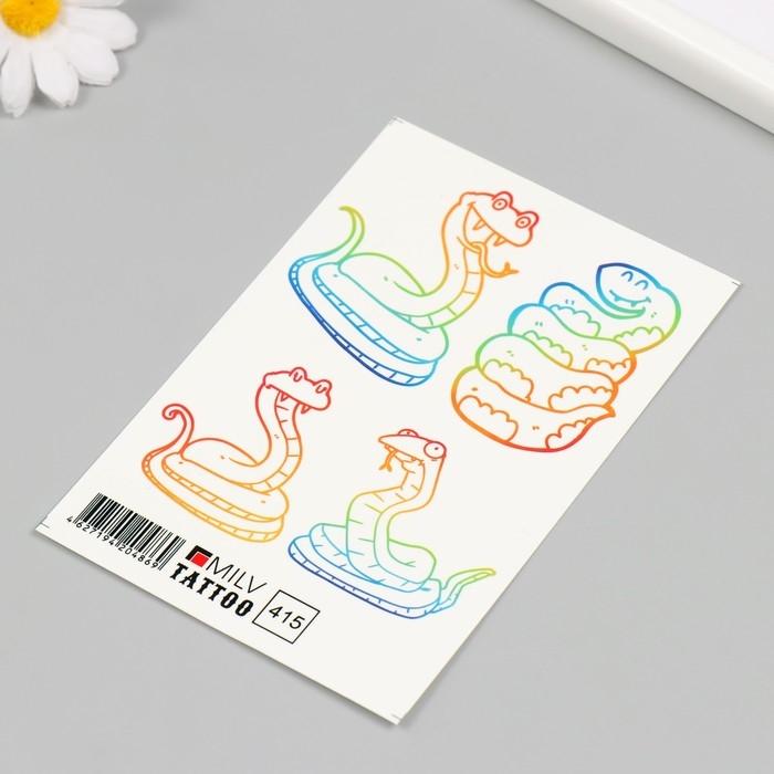 Новогодня татуировка на тело Новогодня татуировка на тело "Разноцветные змейки" 10х15 см