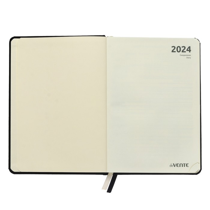 Ежедневник датированный 2024 A5 176 листов, deVENTE.Emblem, твёрдая обложка из искусственной кожи, ляссе, кремовый блок 70 г/м2, чёрный