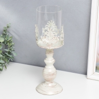 Подсвечник металл на 1 свечу "Витиеватый цветок" белый с патиной 31,5х13,5х13,5 см