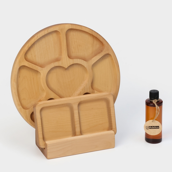 Подарочный набор деревянной посуды Adelica, менажница 6 секций, менажница 2 секции, подставка для посуды, масло в подарок, берёза Подарочный набор деревянной посуды Adelica, менажница 6 секций, менажница 2 секции, подставка для посуды, масло в подарок, берёза