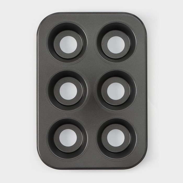 Форма для выпечки Доляна «Жаклин. Круг», 26×18×3 см, 6 ячеек, съёмное дно, антипригарное покрытие, цвет чёрный Форма для выпечки Доляна «Жаклин. Круг», 26×18×3 см, 6 ячеек, съёмное дно, антипригарное покрытие, цвет чёрный