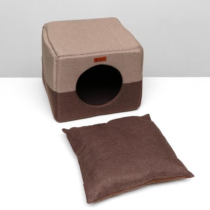 Дом &ndash; трансформер "Квадрат", рогожка, поролон, 43 х 42 х 34 см, бежево-коричневый