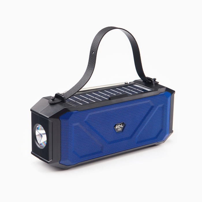 Фонарь аккумуляторный, 5Вт, 1200мАч, IPX5, Bluetooth, AUX, USB, радио, солнеч.бат, синий Фонарь аккумуляторный, 5Вт, 1200мАч, IPX5, Bluetooth, AUX, USB, радио, солнеч.бат, синий