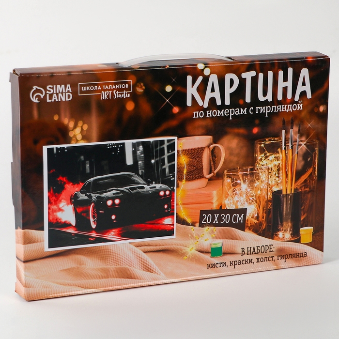 Картина по номерам с подрамником и гирляндой &laquo;Машина&raquo;, 20 х 30 см