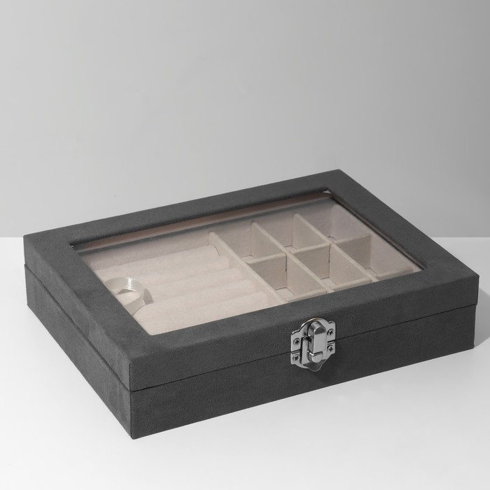 Подставка для украшений &laquo;Шкатулка&raquo;, флок, 7 полос, 20&times;15&times;5 см, цвет серо-бежевый