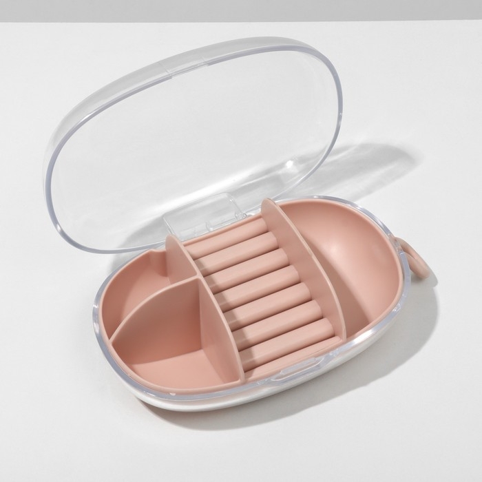 Подставка для украшений &laquo;Шкатулка портативная&raquo; 3 ячейки, 7 полос, 15&times;8&times;5 см, цвет розовый