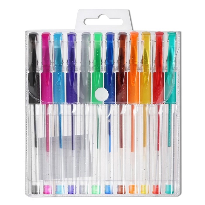 Набор гелевых ручек 12 штук, с резиновым держателем Набор гелевых ручек 12 штук, с резиновым держателем