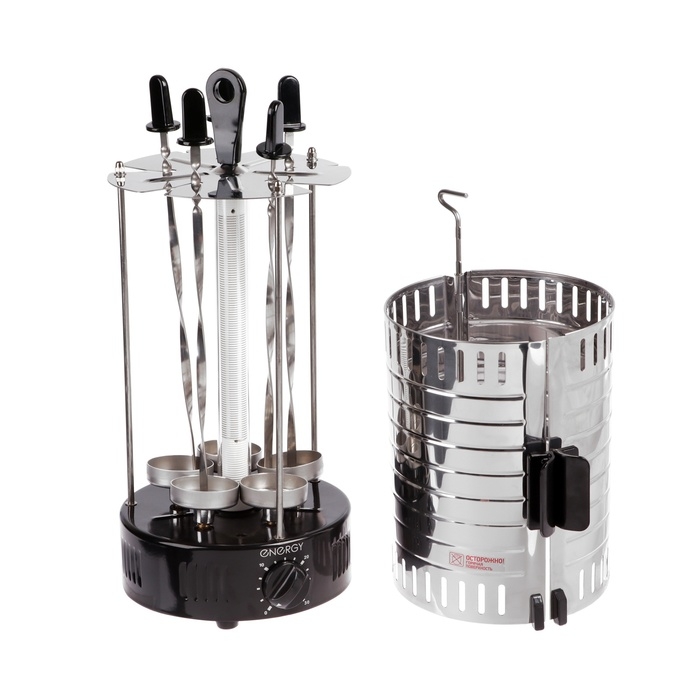 Электрошашлычница ENERGY НЕВА-3, 1000 Вт, 5 шампуров, серебристо-чёрная