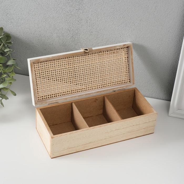 Шкатулка дерево с делениями "Корзинное плетение" 10х23,5х7 см