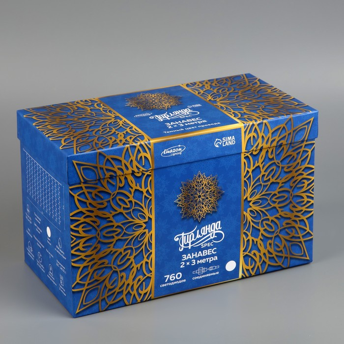 Гирлянда &laquo;Занавес&raquo; 2 &times; 3 м, IP44, УМС, тёмная нить, 760 LED, свечение белое, 220 В