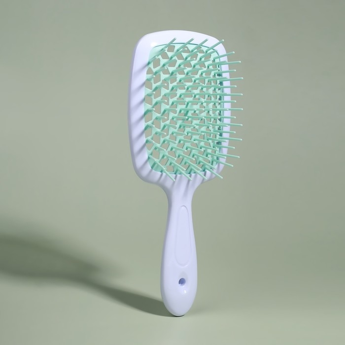 Расчёска массажная, широкая, вентилируемая, 8,5 × 20,5 см, PVC коробка, цвет белый/бирюзовый Расчёска массажная, широкая, вентилируемая, 8,5 × 20,5 см, PVC коробка, цвет белый/бирюзовый