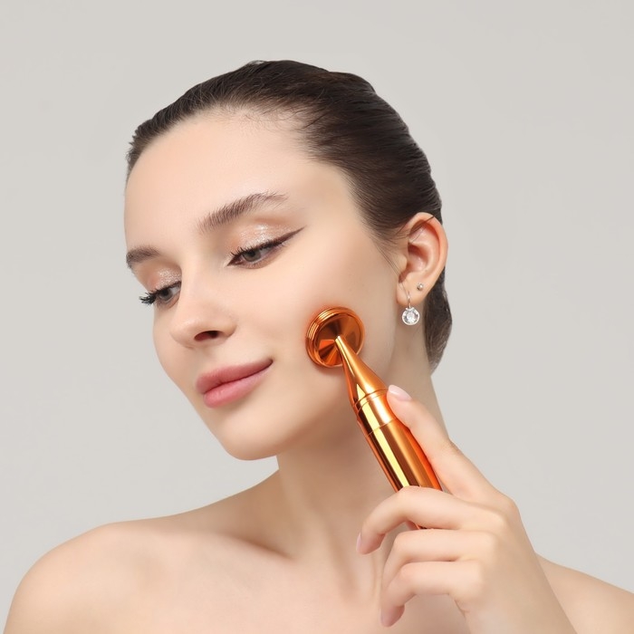 Массажёр для лица, 3,4 × 15 см, две насадки, цвет медный Массажёр для лица, 3,4 × 15 см, две насадки, цвет медный