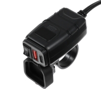 Зарядное устройство на руль мото с тумблером, USB + 3.0 Type-C, провод 40 см Зарядное устройство на руль мото с тумблером, USB + 3.0 Type-C, провод 40 см