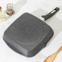 Сковорода-гриль квадратная &laquo;Гранит&raquo;, 26&times;26 см, пластиковая ручка, стеклянная крышка, антипригарное покрытие, цвет серый