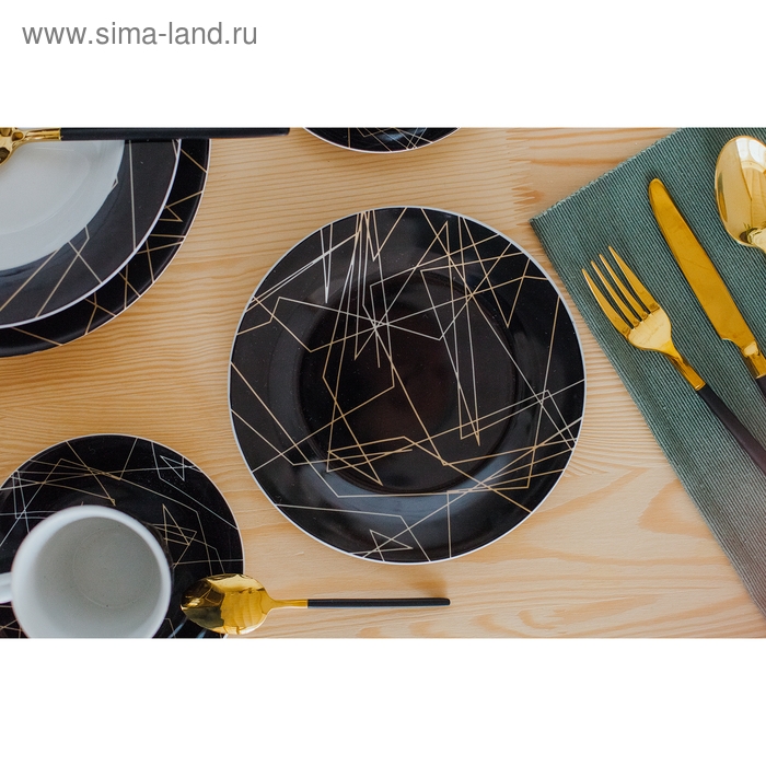Тарелка керамическая обеденная Доляна &laquo;Кассиопея&raquo;, d=24 см, цвет чёрный