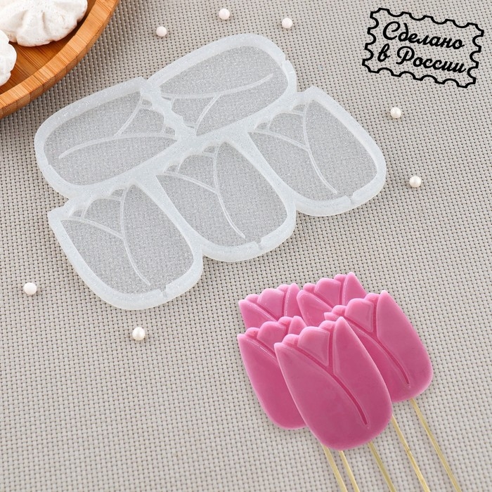 Силиконовый молд для леденцов и шоколада &laquo;Тюльпан&raquo;, 5,5&times;4,5 см, цвет прозрачный
