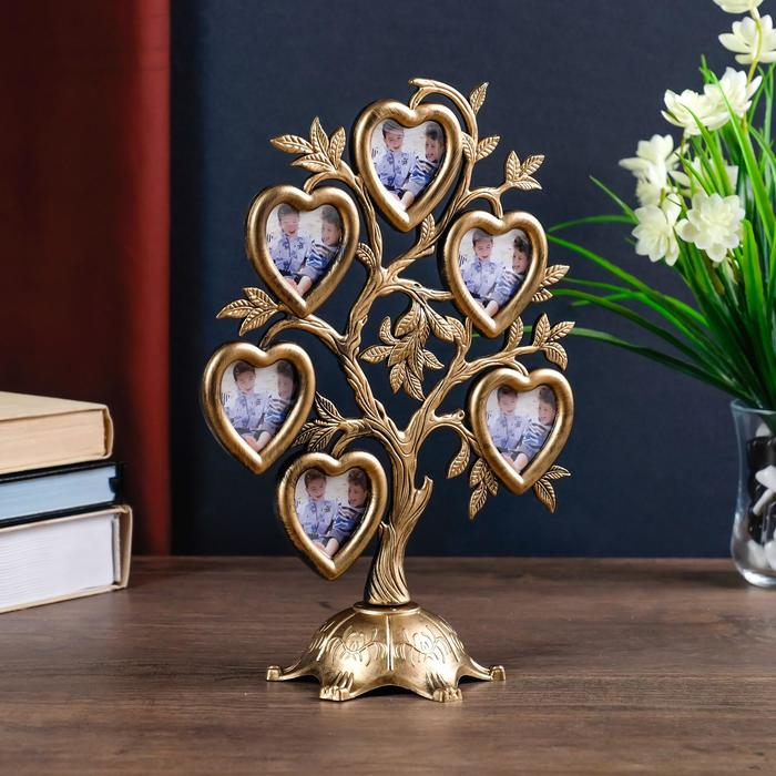 Фоторамка пластик на 6 фото 4,5х3 см Фоторамка пластик на 6 фото 4,5х3 см "Дерево с сердцами" тёмное золото 26,5х19,5х11 см