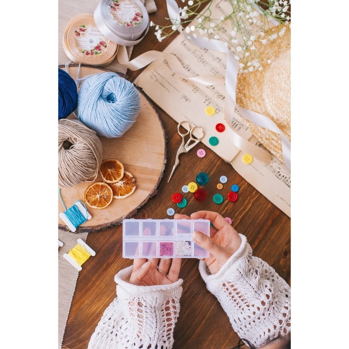 Органайзер для декора, 10 отделений, 13,5 &times; 6,5 &times; 2 см, цвет прозрачный