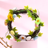 Венок пасхальный "Яйца и цветы" 20х18х4 см Венок пасхальный "Яйца и цветы" 20х18х4 см