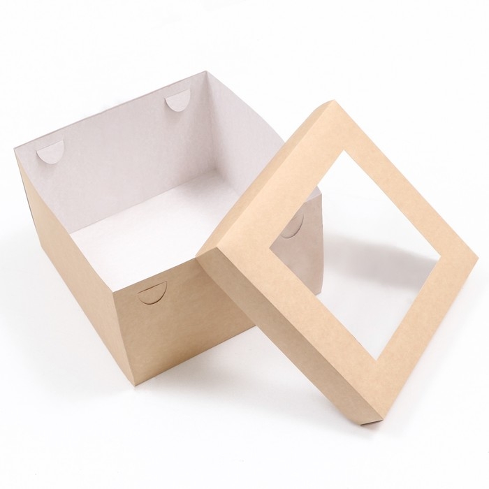 Коробка складная, крышка-дно, с окном, крафт, 30 х 30 х 20 см