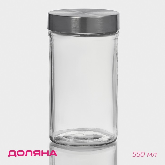 Банка стеклянная для хранения сыпучих продуктов Доляна &laquo;Премиум&raquo;, 550 мл, 15&times;8 см, с металлической крышкой