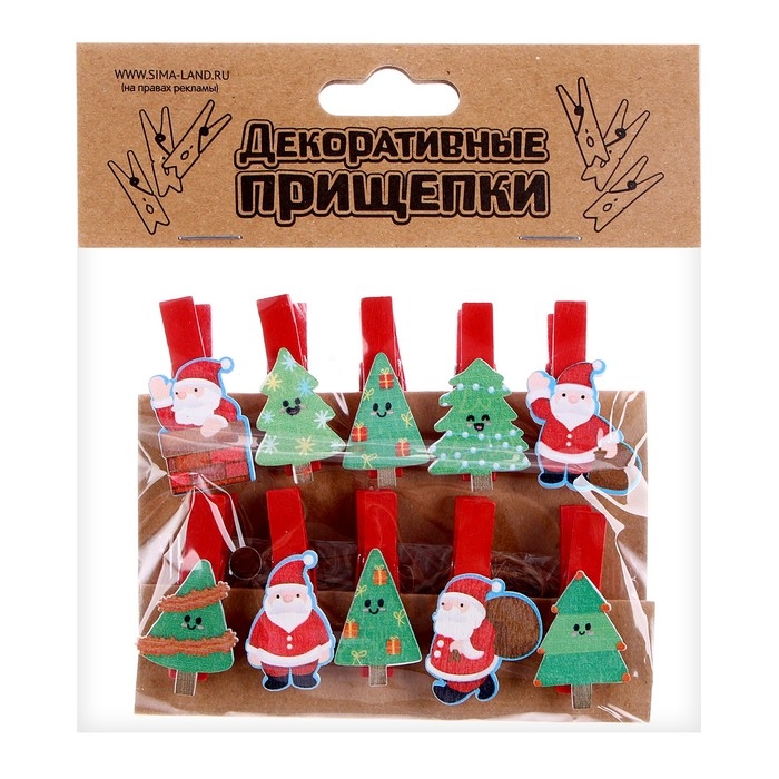 Набор для фото и декора "Новый год", в наборе прищепки 10 шт., верёвка &mdash; 100 см