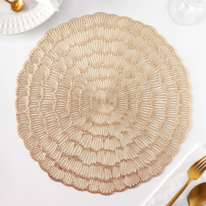 Салфетки сервировочные на стол Доляна «Бутоны», d=38 см, 4 шт, цвет золото Салфетки сервировочные на стол Доляна «Бутоны», d=38 см, 4 шт, цвет золото