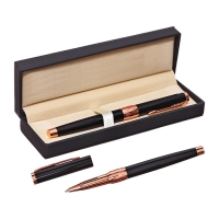 Ручка подарочная роллер в кожзам футляре Грант корпус черный/бронза Ручка подарочная роллер в кожзам футляре Грант корпус черный/бронза