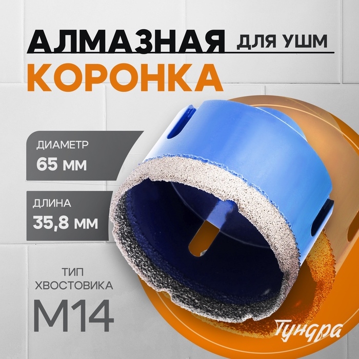 Коронка алмазная ТУНДРА, для УШМ, 65 х 35.8 мм, М14 Коронка алмазная ТУНДРА, для УШМ, 65 х 35.8 мм, М14