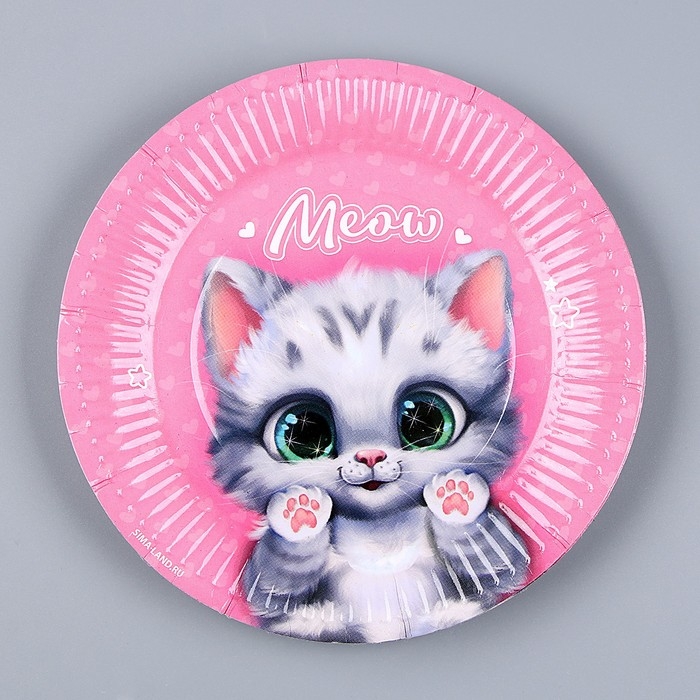 Набор бумажной посуды одноразовый Котик&raquo;: 6 тарелок, 1 гирлянда, 6 стаканов