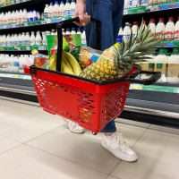 Корзина-тележка на 4 колесах пластиковая, 28 л, с 2 пластиковыми ручками, цвет красный Корзина-тележка на 4 колесах пластиковая, 28 л, с 2 пластиковыми ручками, цвет красный