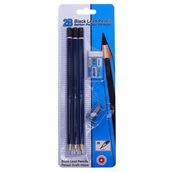 Набор чернографитных карандашей 3 штуки, точилка, ластик Набор чернографитных карандашей 3 штуки, точилка, ластик