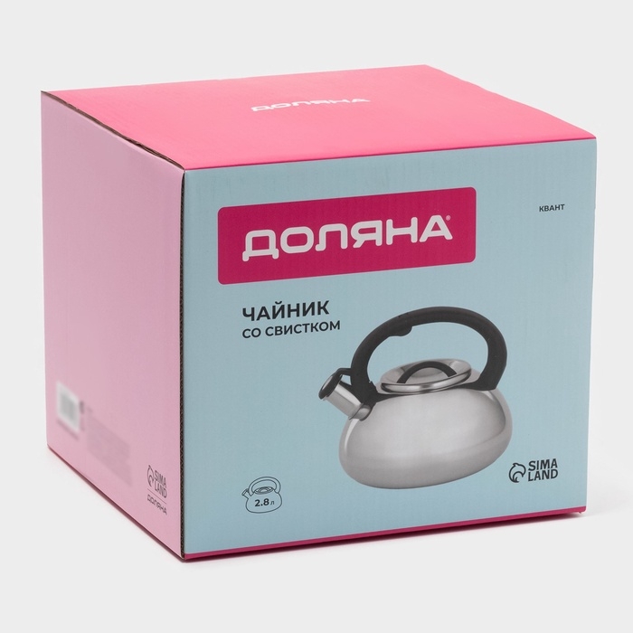 Чайник со свистком из нержавеющей стали Доляна &laquo;Квант&raquo;, 2,8 л, фиксированная ручка, цвет хромированный
