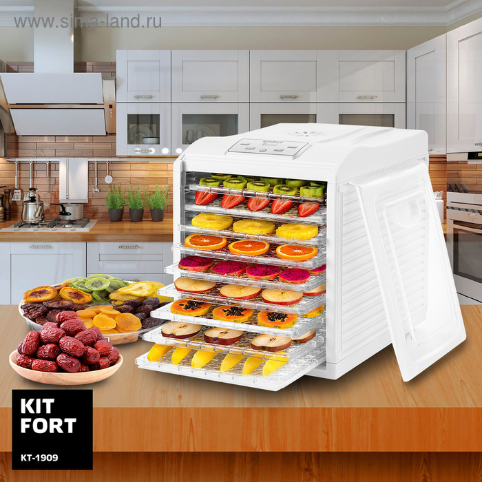 Сушилка для овощей и фруктов Kitfort KT-1909, 700 Вт, 9 ярусов, белая Сушилка для овощей и фруктов Kitfort KT-1909, 700 Вт, 9 ярусов, белая