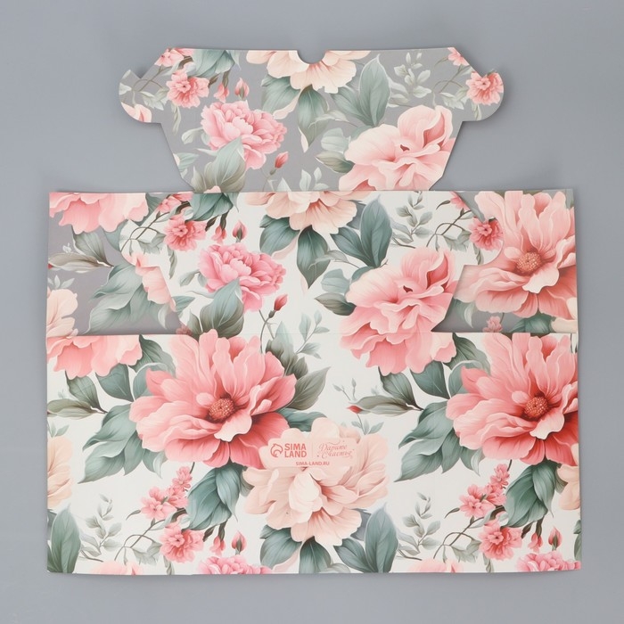 Коробка для капкейков, кондитерская упаковка двухсторонняя, 4 ячейки &laquo;Пионы&raquo; 16 х 16 х 10 см