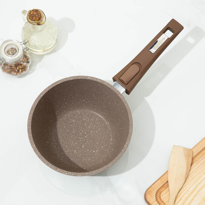 Ковш &laquo;Гранит Brown&raquo;, 1,7 л, съёмная ручка, стеклянная крышка, антипригарное покрытие, цвет коричневый