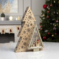 Светодиодная фигура &laquo;Звёздная ель со снеговиком&raquo; 20 &times; 30 &times; 6.5 см, дерево, батарейки АААх2 (не в комплекте), свечение тёплое белое